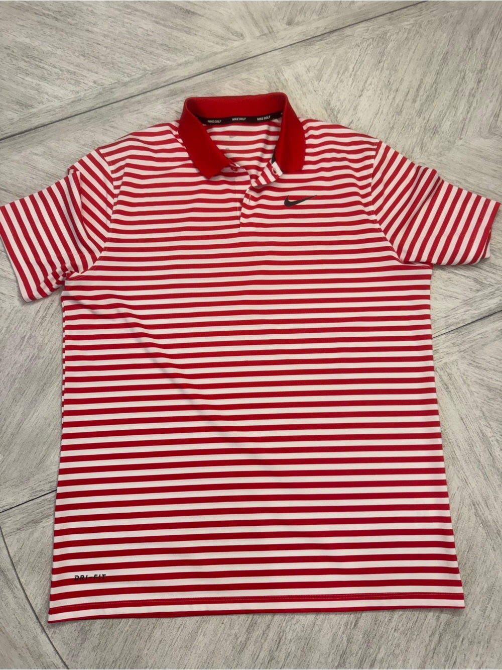 Nike Golf dri fit Red & White Striped Polo Shirt